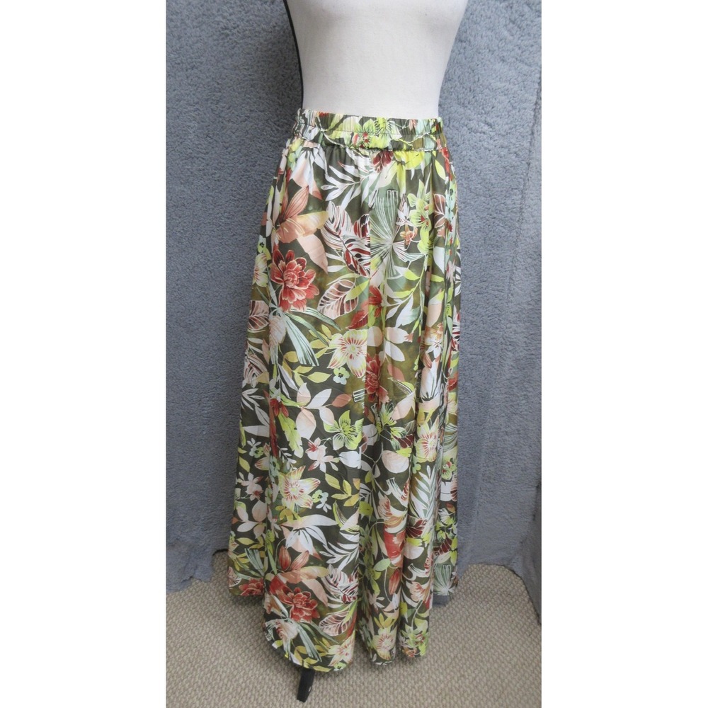 Cato Tropical Maxi Skirt Women 22/24W Green Floral Chiffon Resortwear Botanical